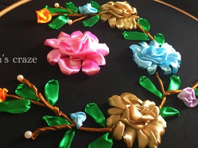 Hand embroidery | Ribbon rose hand embroidery design | Keya's craze | Ribbon hand embroidery -120
