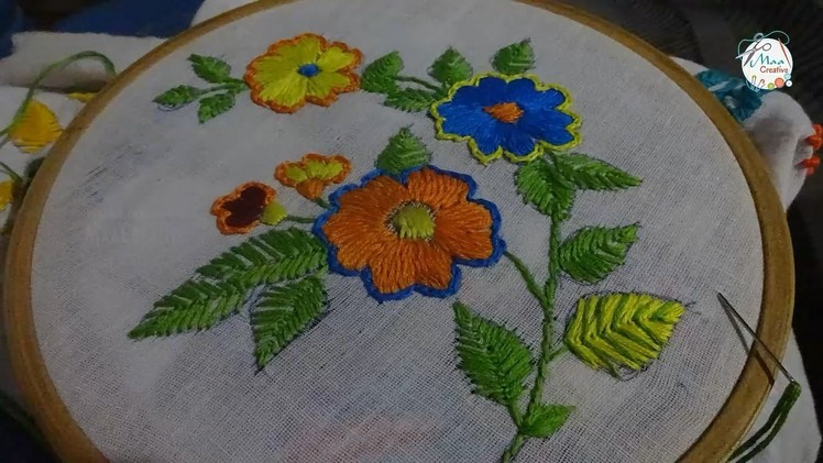 Hand Embroidery Rumanian And Fly Stitch Flower Design # 12 -  by Maa Creative