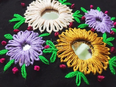 Hand embroidery sisha.mirror work | Lazy Daisy mirror work created by Keya's craze | 152
