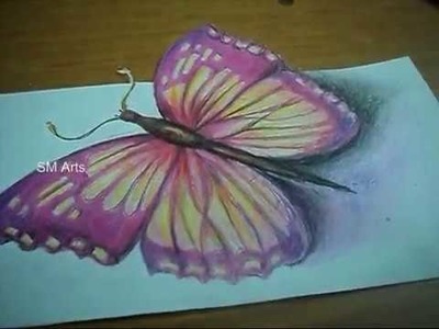 How To 3D Drawing A Realistic Butterfly l With Color Pencils