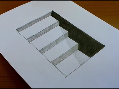 How to draw 3D hole & stairs for kids - Anamorphic Illusion 3D Trick Art on paper.