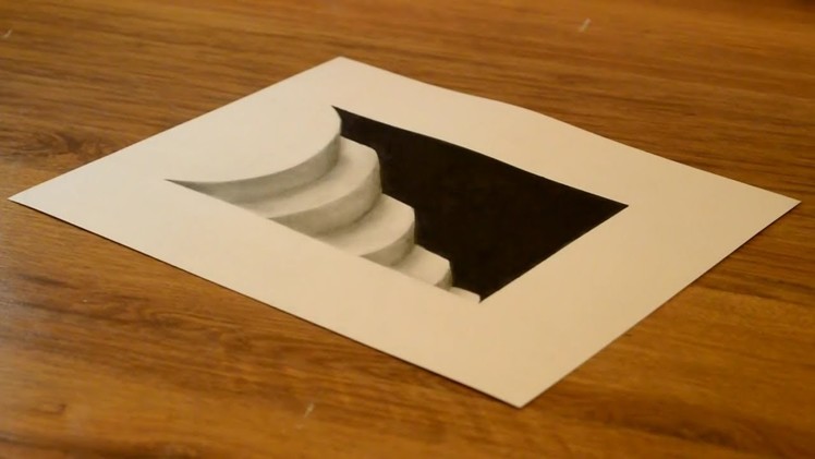 How to draw 3D hole & stairs for kids - Anamorphic Illusion 3D Trick Art on paper. Drawing tutorial.