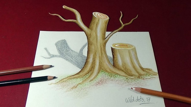How To Draw A 3D Tree Trunk - 3d Art | Optical illusion | Easy And Simple Steps |