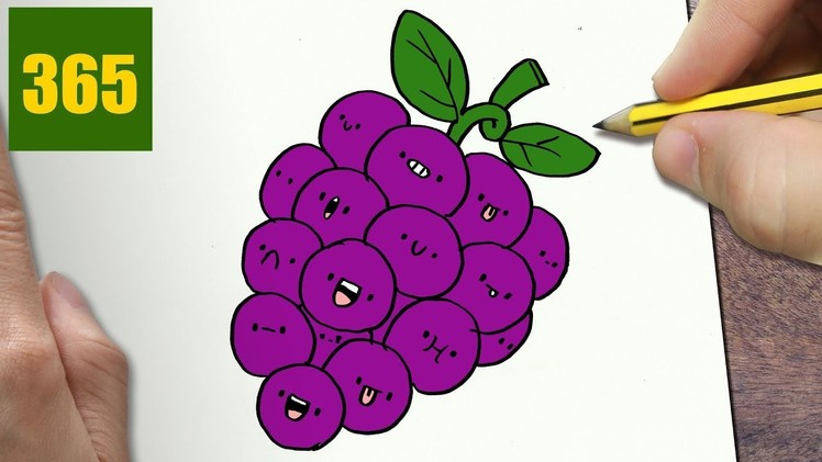 HOW TO DRAW A GRAPE CUTE, Easy step by step drawing lessons for kids
