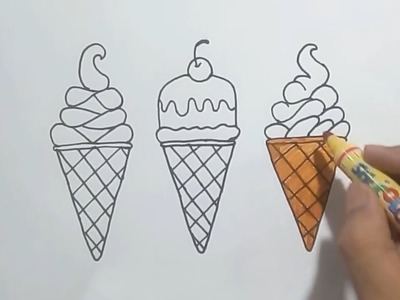 How to draw Ice cream Cone-in easy steps for children.beginners |Coloring Pages| Art Colors for kids