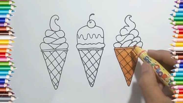 How to draw Ice cream Cone-in easy steps for children.beginners |Coloring Pages| Art Colors for kids