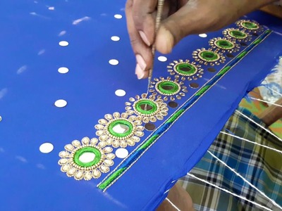 Making of Mirror and Kundan worked flowers with jari - hand embroidery making