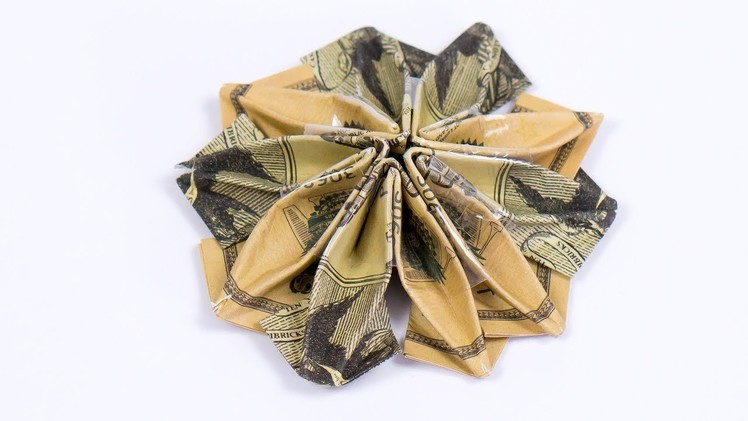 Money Origami Flower folding instructions with Dollar Bills