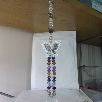 Multicoloured Genuine Crystal Sun Catcher with Butterfly. 12 inch with hanger