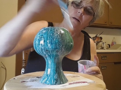 Oceans Blue Vase         3D Acrylic Pouring Challenge final stage the Triple Thick Glaze