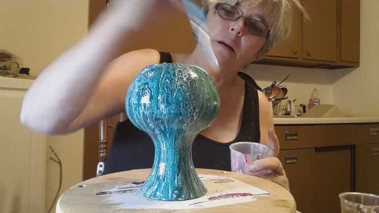 Oceans Blue Vase         3D Acrylic Pouring Challenge final stage the Triple Thick Glaze