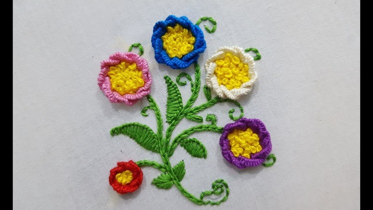 Simple cast on stitch flower stitch :hand embroidery