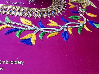 Simple maggam work blouse designs | hand embroidery designs | embroidery stitches,embroidery flowers