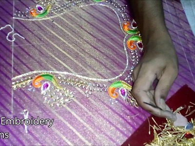 Simple maggam work blouse designs | hand embroidery designs | basic embroidery stitches tutorial