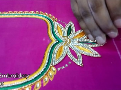 Simple maggam work designs on pattu blouses | hand embroidery designs | basic embroidery stitches