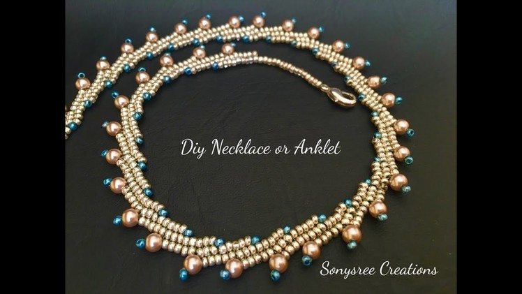 Beautiful Beaded Necklace or Anklet. ( Herringbone Stitch) ????????