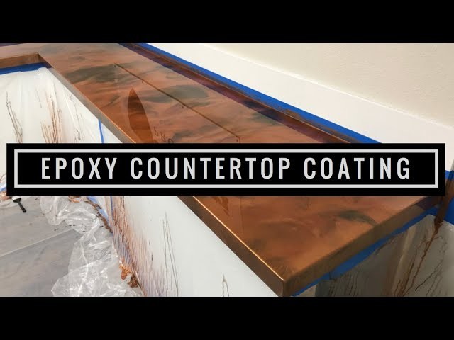 DIY Epoxy Countertop Coating in Brass, Coffee, Black and Orange Gold Metallics