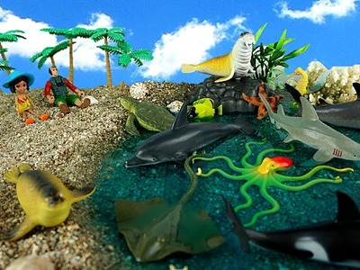 Learn Learning Sea Animals - DIY Slime Beach for Kids Sharks, Seal, Fish - Learn Dinosaurs Names