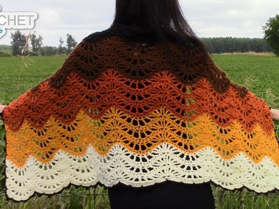 Autumn Moon Wrap or Blanket Scarf - Beautiful Feather & Fan Stitch!