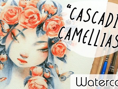 Cascading Camellias. Watercolor Timelapse