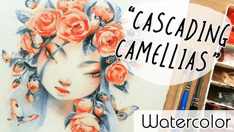 Cascading Camellias. Watercolor Timelapse