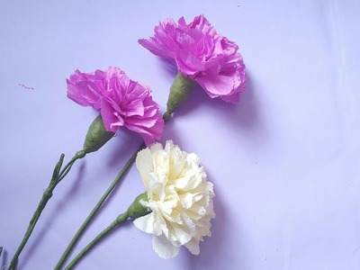 DIY- Paper Carnations flowers from crepe paper - Hoa cẩm chướng giấy nhún