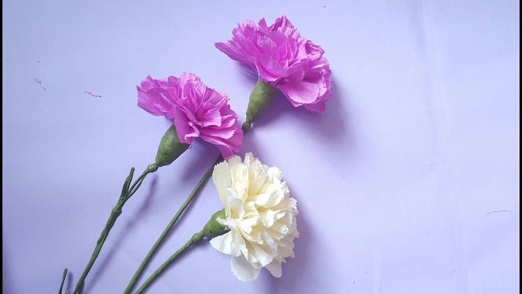 DIY- Paper Carnations flowers from crepe paper - Hoa cẩm chướng giấy nhún