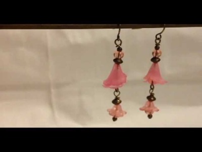 Handcrafted Pink Lucite Flower and Glass Earrings - LeLemon.com