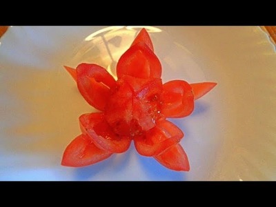 HOW TO MAKE TOMATO FLOWER GARNISH - ART IN TOMATO & VEGETABLE CARVING - TOMATO CUTTING DESIGN