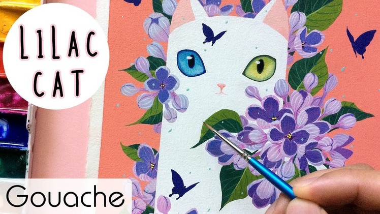 Lilac Cat. Gouache Painting. Bao Pham