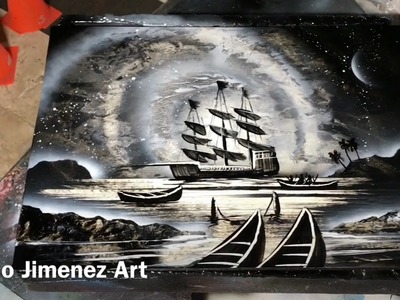 Pirate Ship Spray Paint Art Tutorial For Beginner by Porfirio Jimenez