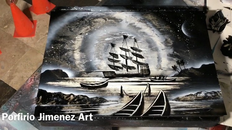 Pirate Ship Spray Paint Art Tutorial For Beginner by Porfirio Jimenez