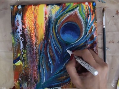 Swipe & Abstract Technique | How to paint Peacock feathers | Acrylic Pour | Fluid Art | Jasvir Kambo