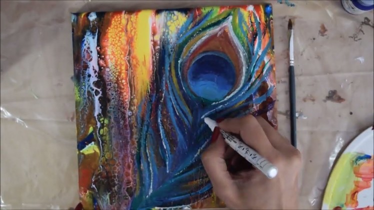 Swipe & Abstract Technique | How to paint Peacock feathers | Acrylic Pour | Fluid Art | Jasvir Kambo