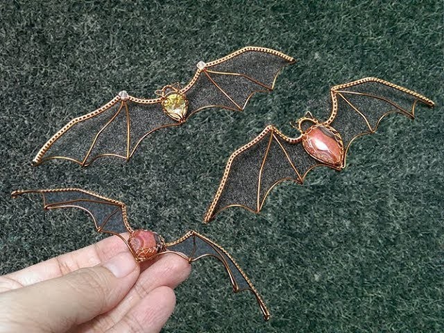 Wire bat with no hole stone  - Halloween jewelry idea 268