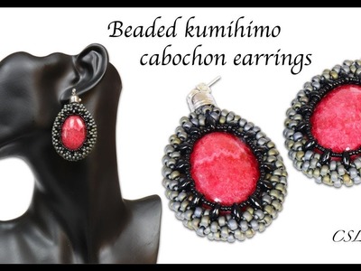 Beaded kumihimo cabochon earrings