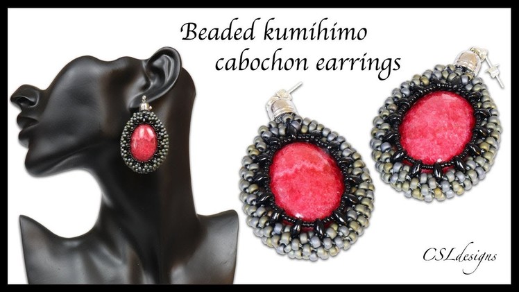 Beaded kumihimo cabochon earrings