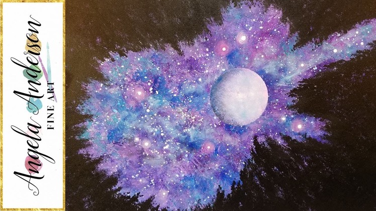 GALAXY GUITAR Beginner Acrylic Painting Step by Step Tutorial Moon Night Sky Forest