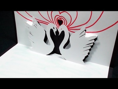 How to make a Love Swans Pop Up Card | FREE Template - (Kirigami 3D) Valentines Day Greetings!