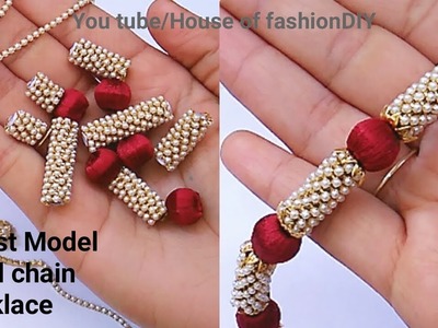 Latest Model pearl chain Necklace Making At Home||Silk thread Jewellery. 