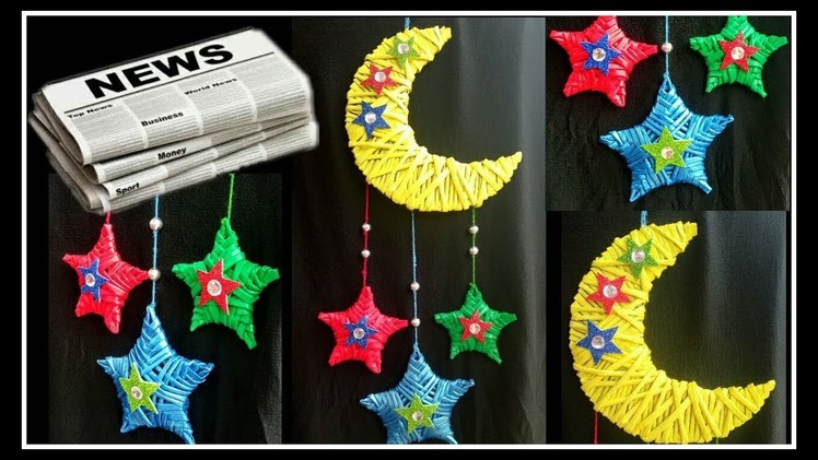 Newspaper Wall Hanging.Dream  catcher-Moon and Stars