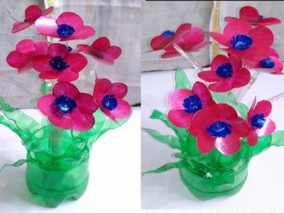 Plastic bottle art flowers Best out of Waste plastic bottles flower vase Craft