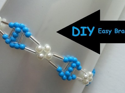 Romantic bead charm blue bracelet. Easy beading pattern for beginners