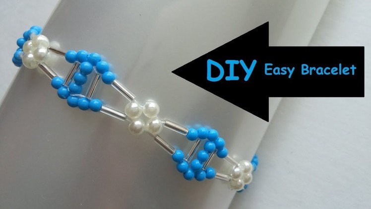 Romantic bead charm blue bracelet. Easy beading pattern for beginners