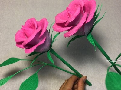 Super easy way to make rose paper flower| Rose flower making with crepe paper | Paper crafts