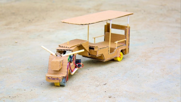 Wow! Trick 9v Battery Ideas Dc motor - How To Make a Rickshaw Electric Powered Cardboard ( Tuk Tuk )