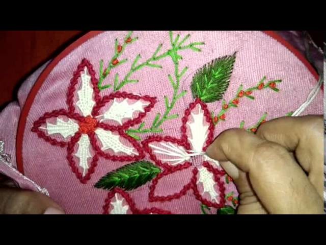 Beautiful embroidery flower with combination of stitches