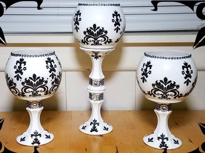 Black and White decorative candleholder centerpiece | decoupage with napkins
