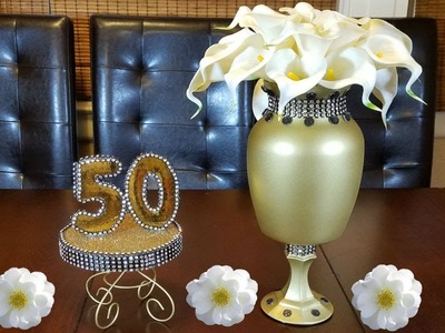 Elegant gold and black Centerpiece | 50th golden anniversary | home decor