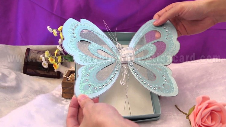 Gift  blue butterfly bring the invitation card to you